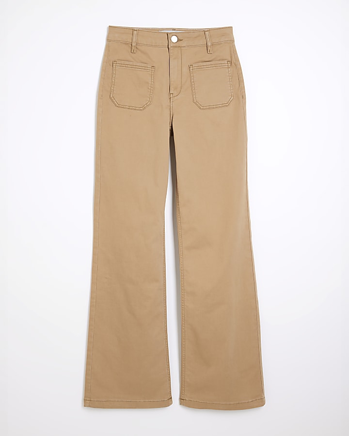 river island Beige Pocket Front Wide Leg Jeans