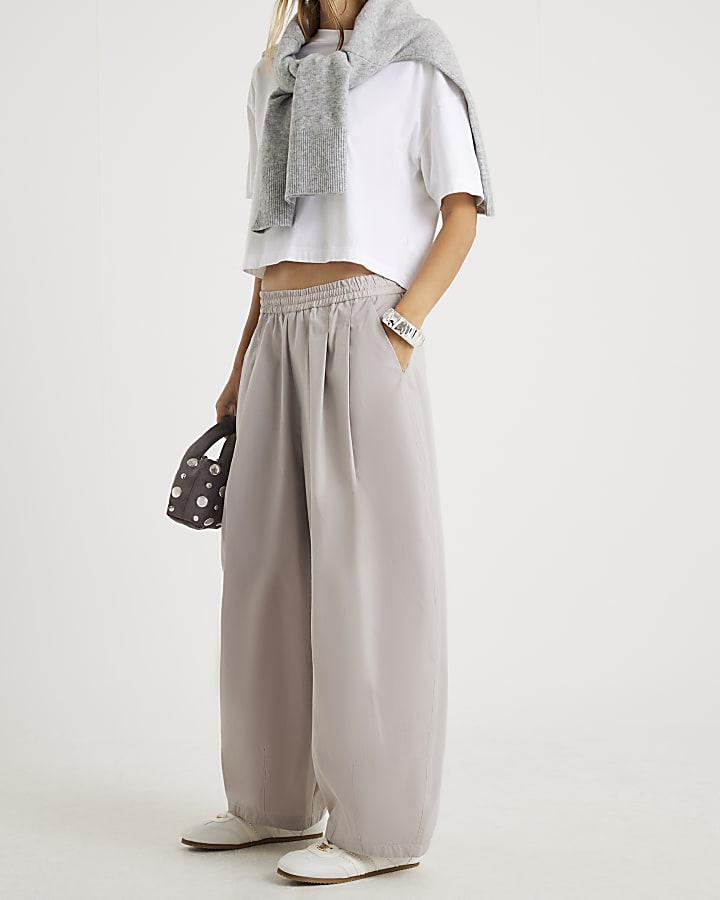 River Island Beige Poplin Barrel Leg Trousers