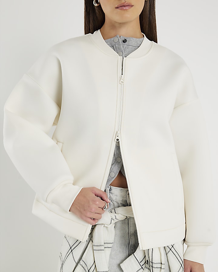 River Island Beige Premium Long Sleeve Zip Jacket