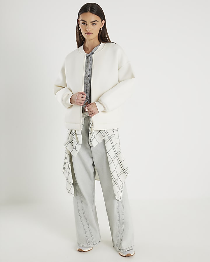 River Island Beige Premium Long Sleeve Zip Jacket