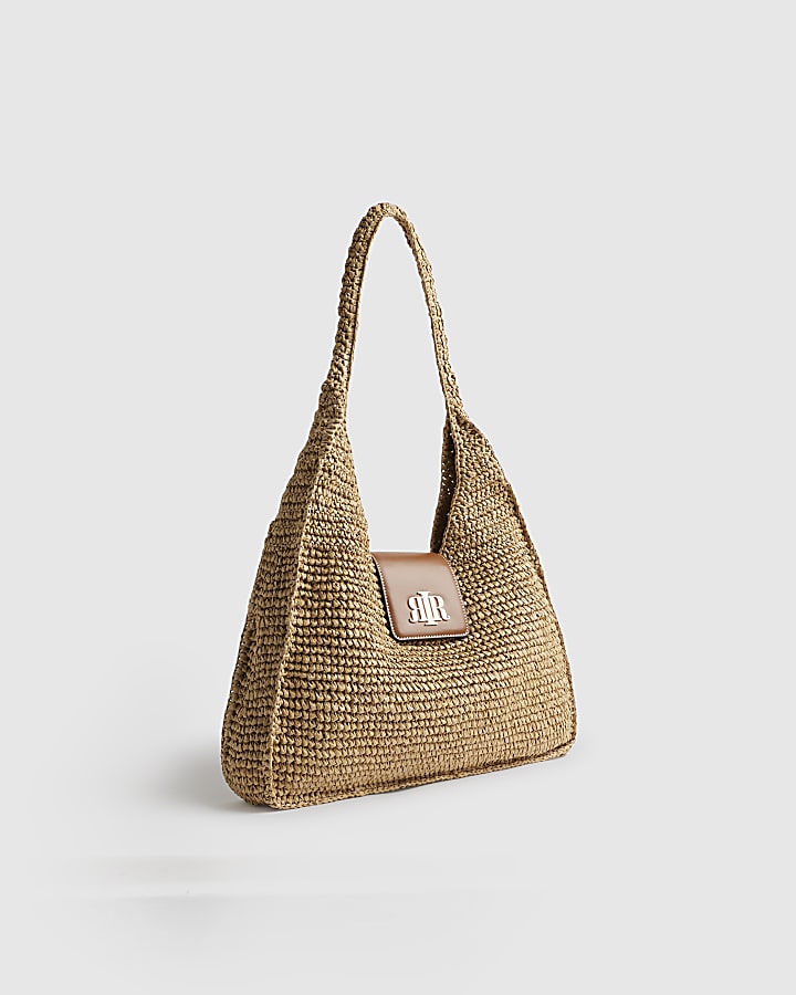 River Island Beige Raffia Flap Front Shoulder Bag