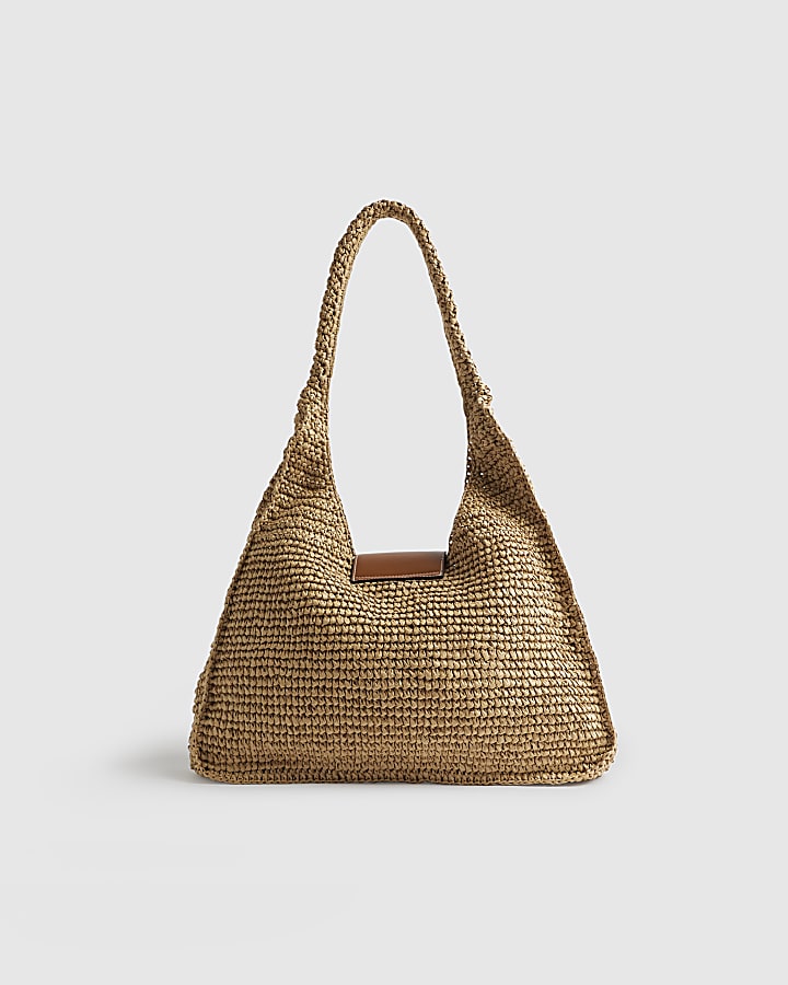 River Island Beige Raffia Flap Front Shoulder Bag