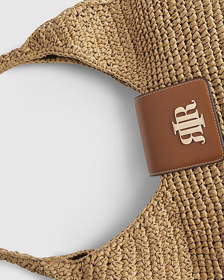 River Island Beige Raffia Flap Front Shoulder Bag
