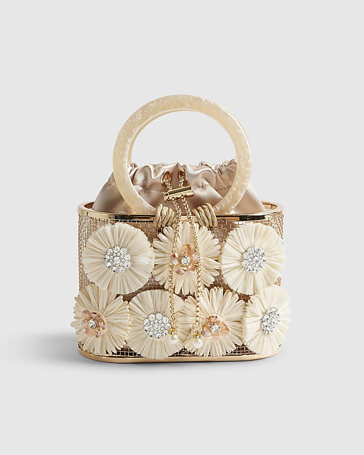 River Island Beige Raffia Flower Basket Bag