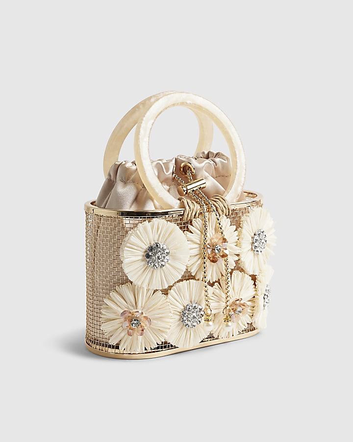 River Island Beige Raffia Flower Basket Bag