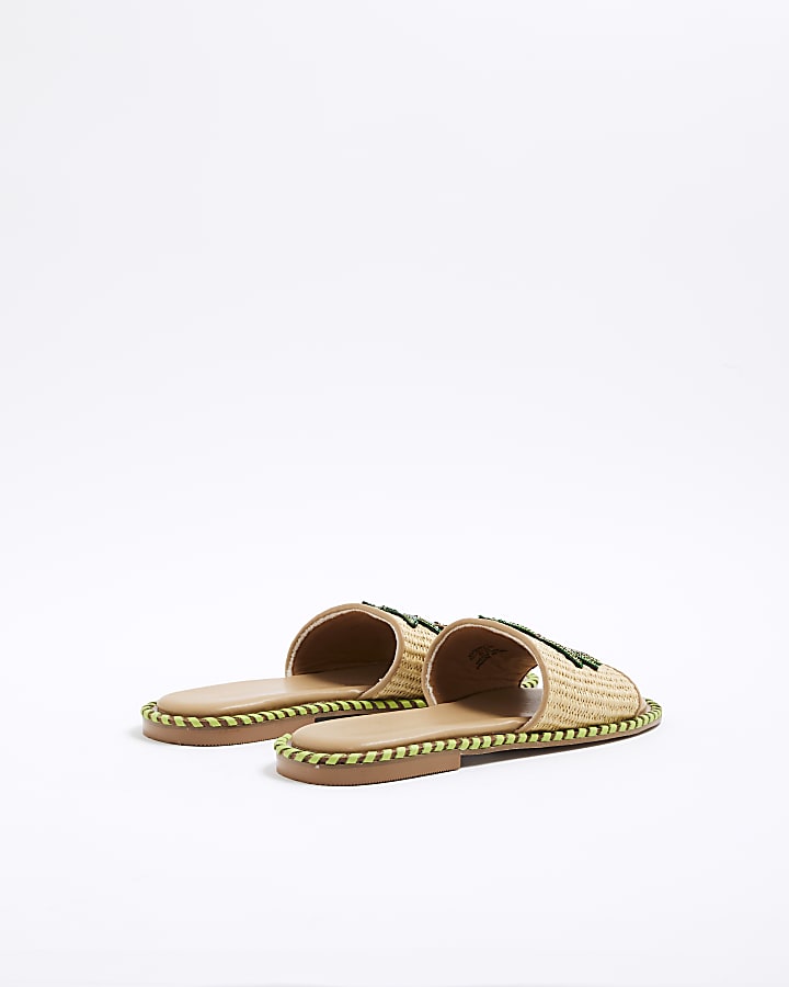 River Island Beige Raffia Palm Tree Flat Sandals
