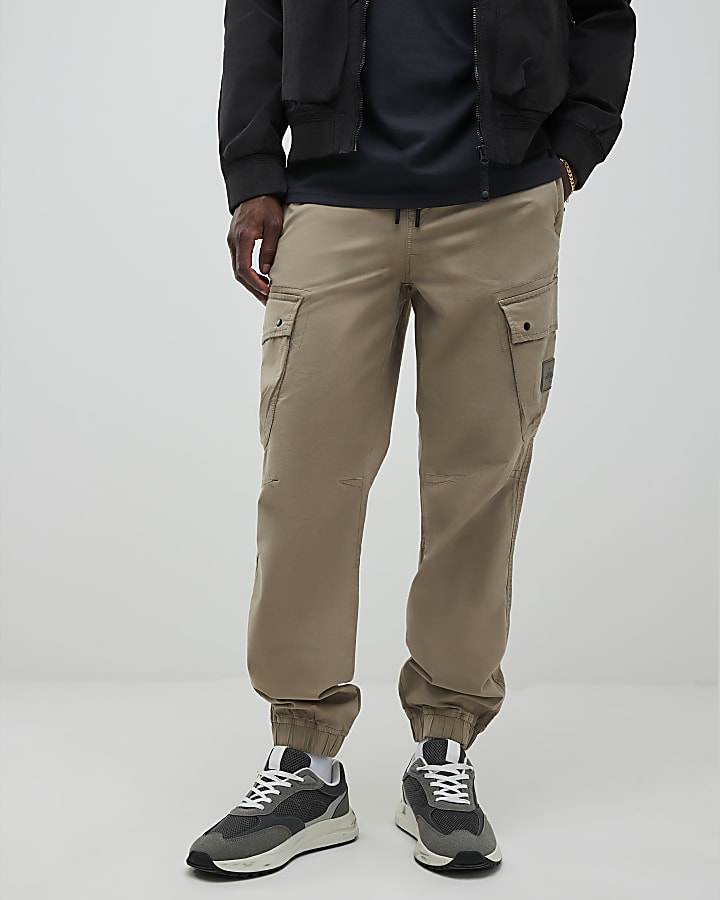 River Island Beige Regular Fit Cargo Trousers