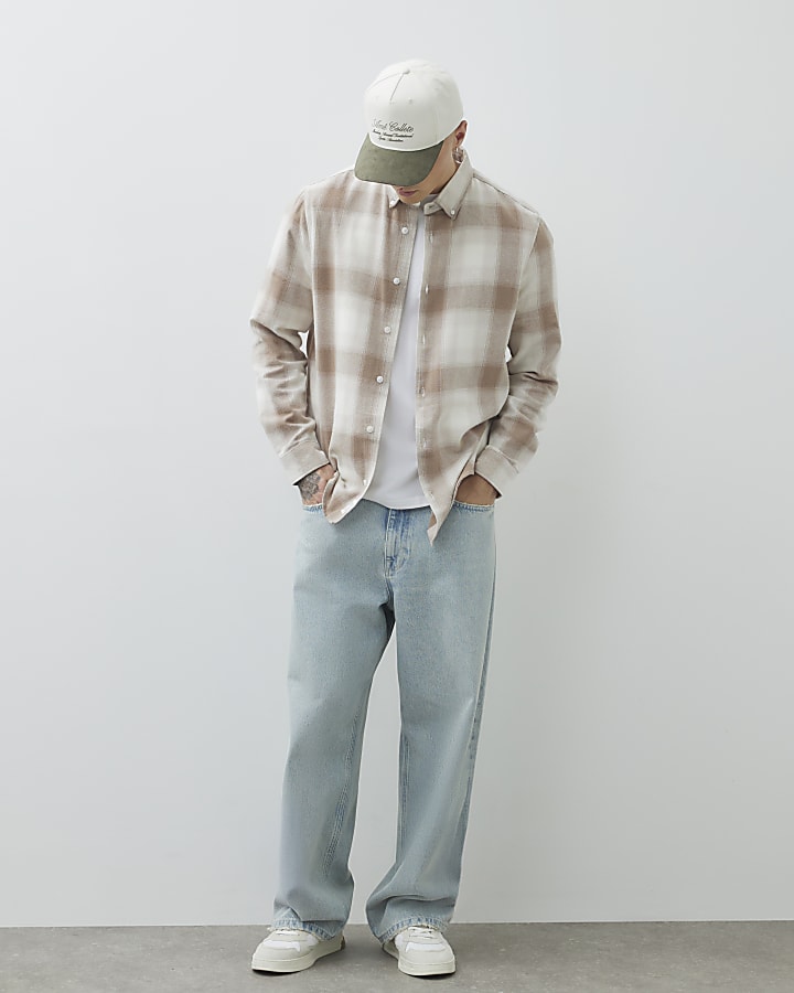 River Island Beige Regular Fit Check Shirt