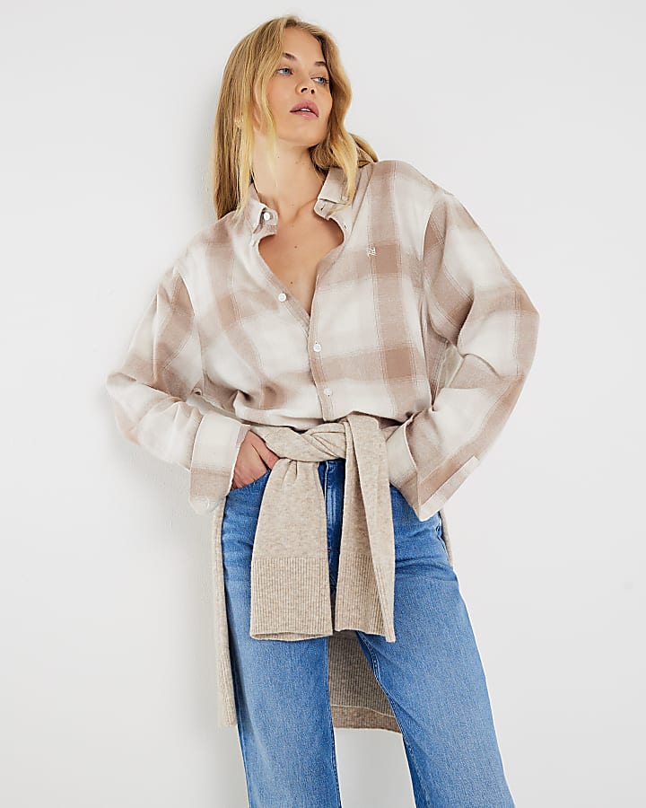 River Island Beige Regular Fit Check Shirt