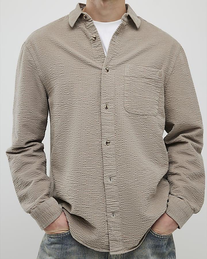 River Island Beige Regular Fit Corduroy Shirt
