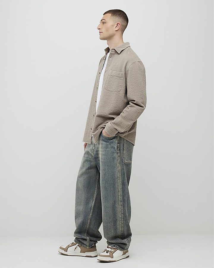 River Island Beige Regular Fit Corduroy Shirt