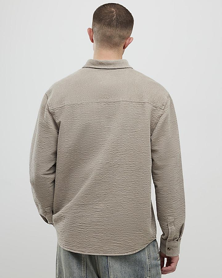 River Island Beige Regular Fit Corduroy Shirt