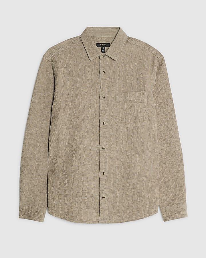 river island Beige Regular Fit Corduroy Shirt
