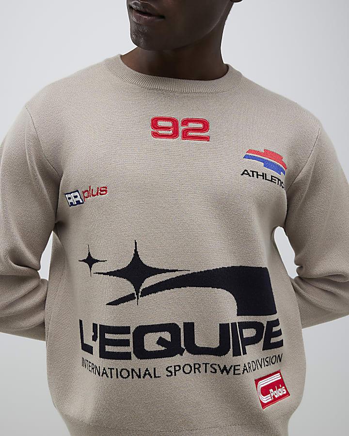 River Island Beige Regular Fit Motorsport Jumper