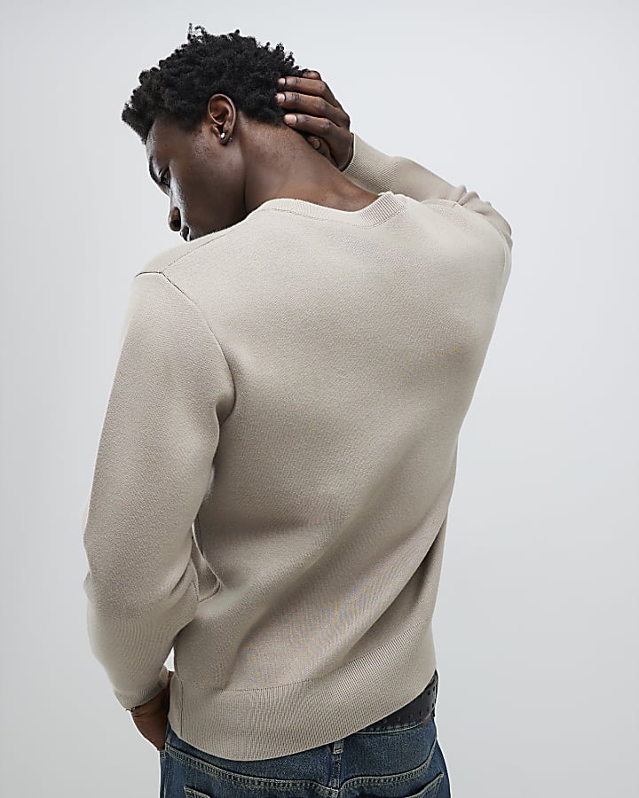 River Island Beige Regular Fit Motorsport Jumper
