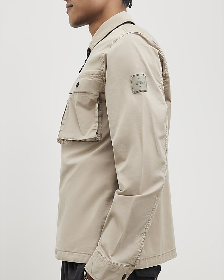 River Island Beige Regular Fit Zipped Overshirt