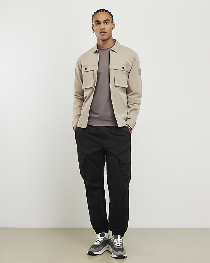 River Island Beige Regular Fit Zipped Overshirt
