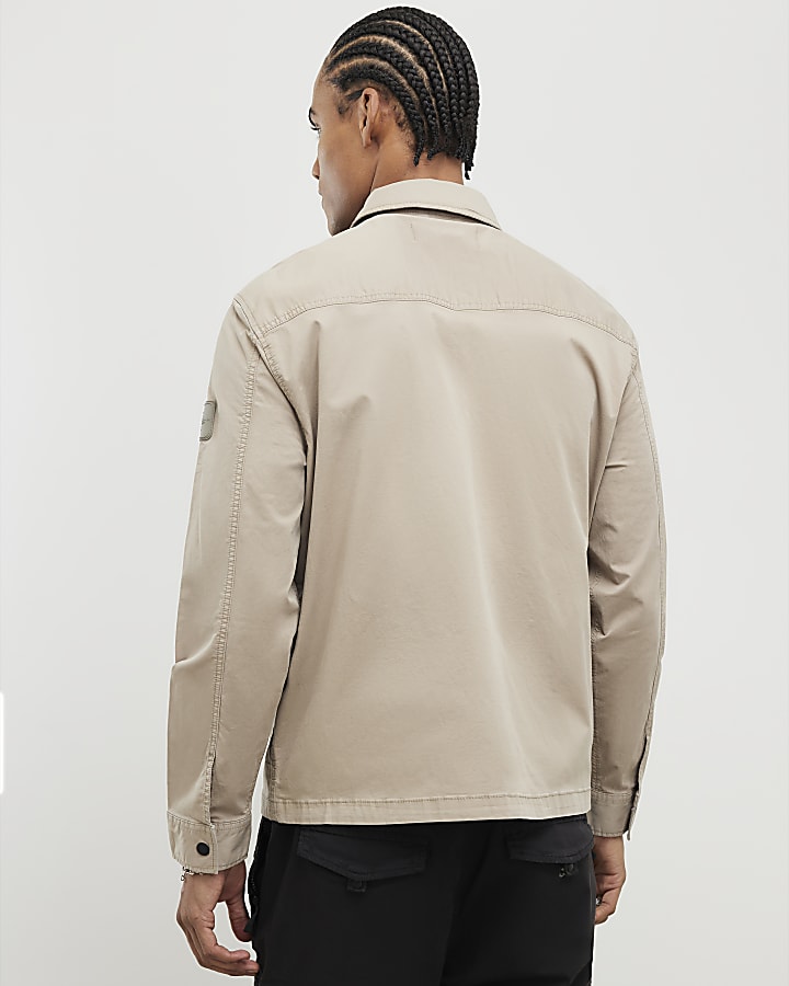 River Island Beige Regular Fit Zipped Overshirt