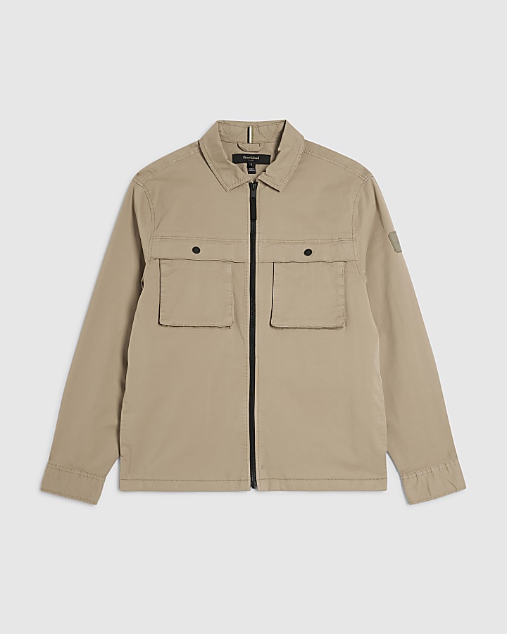 river island Beige Regular Fit Zipped Overshirt