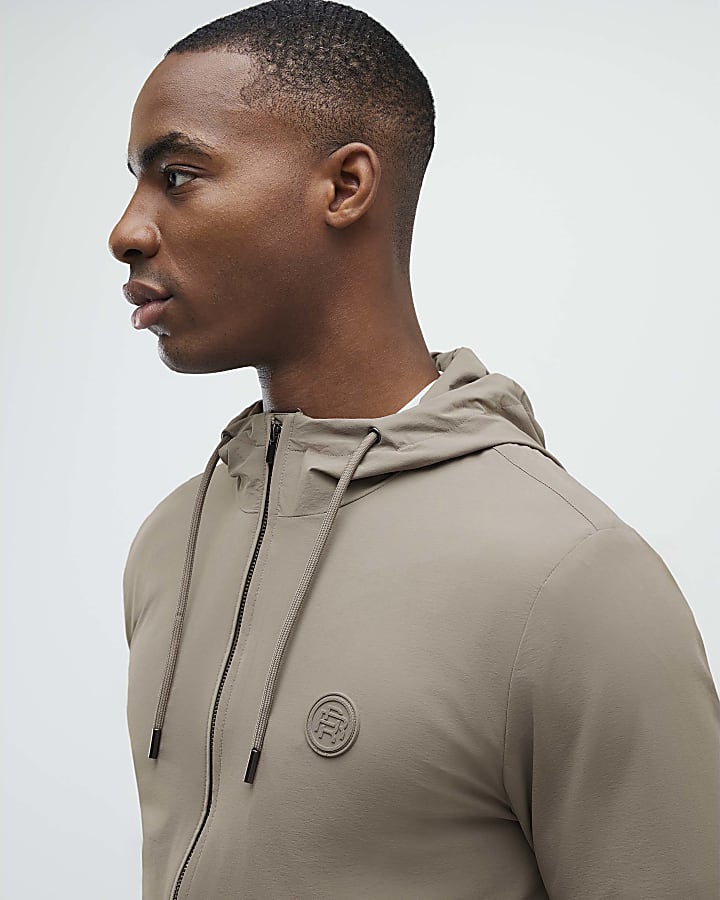 River Island Beige RI Hooded Bomber Jacket