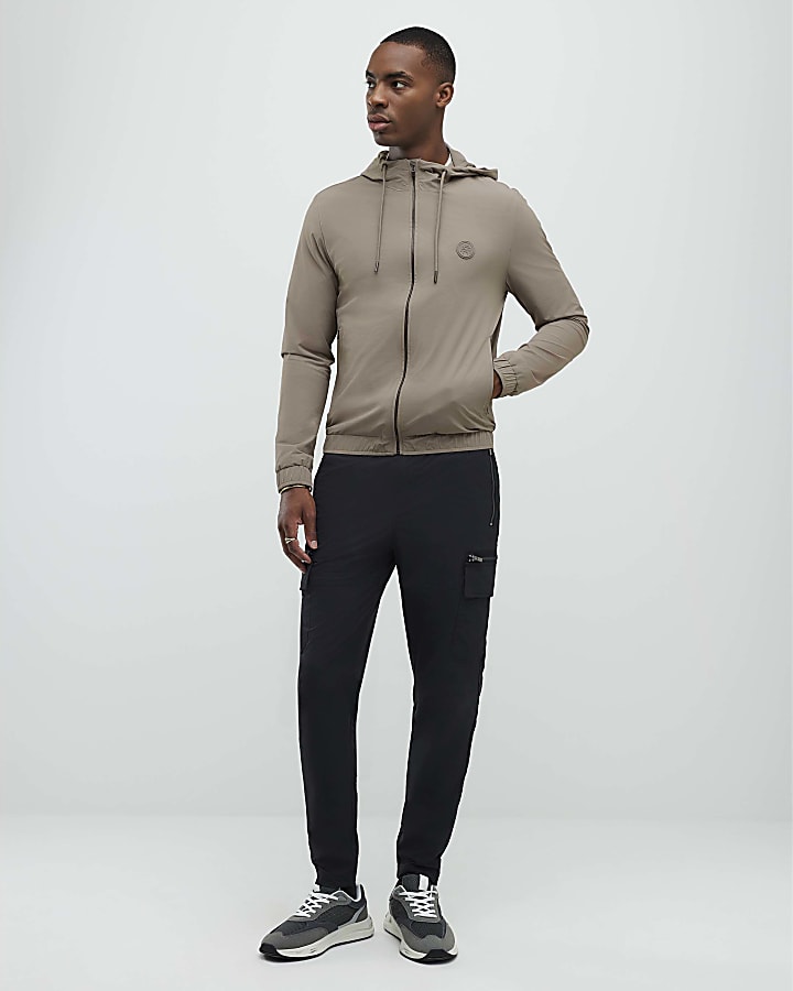 River Island Beige RI Hooded Bomber Jacket