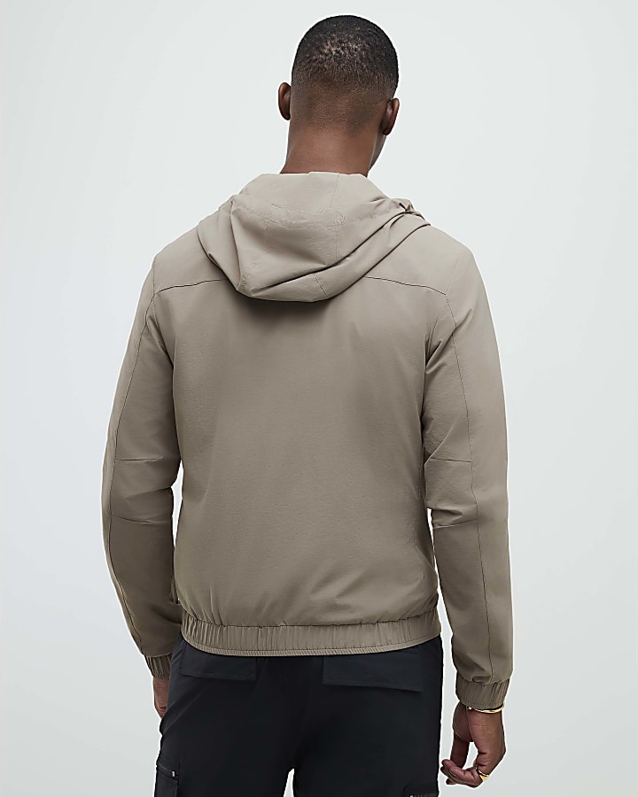 River Island Beige RI Hooded Bomber Jacket
