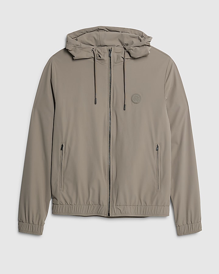 river island Beige RI Hooded bomber Jacket