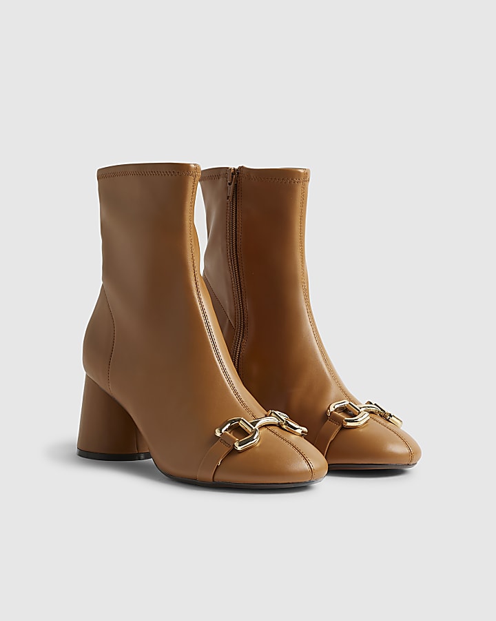River Island Beige Round Toe Snaffle Ankle Boots
