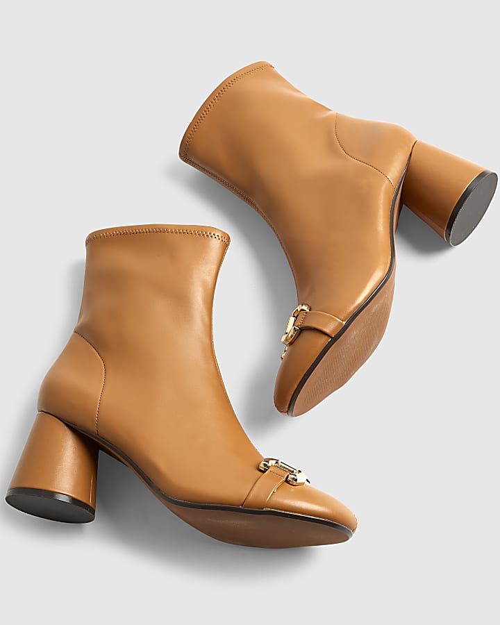 River Island Beige Round Toe Snaffle Ankle Boots