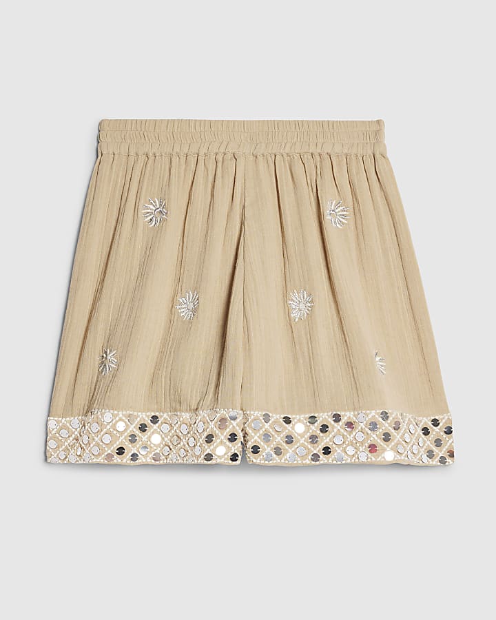 river island Beige Sequin Embellished Beach Shorts