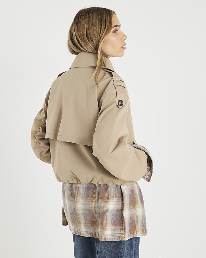 River Island Beige Short Bubble Hem Trench Jacket