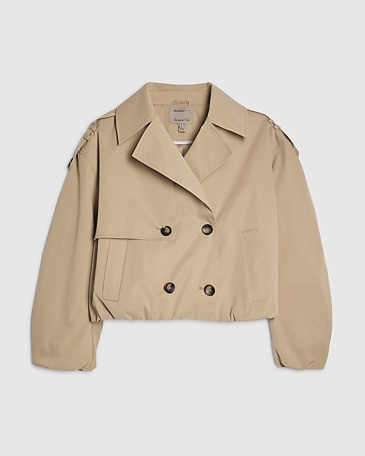 river island Beige Short Bubble Hem Trench Jacket