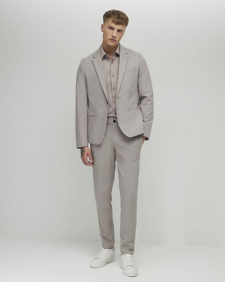 River Island Beige Skinny Fit Suit Jacket