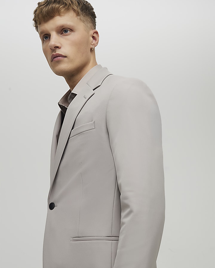 River Island Beige Skinny Fit Suit Jacket