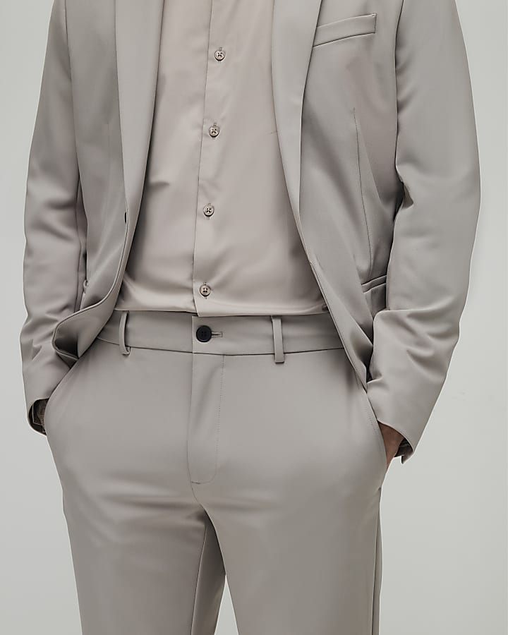 River Island Beige Skinny Fit Suit Trousers