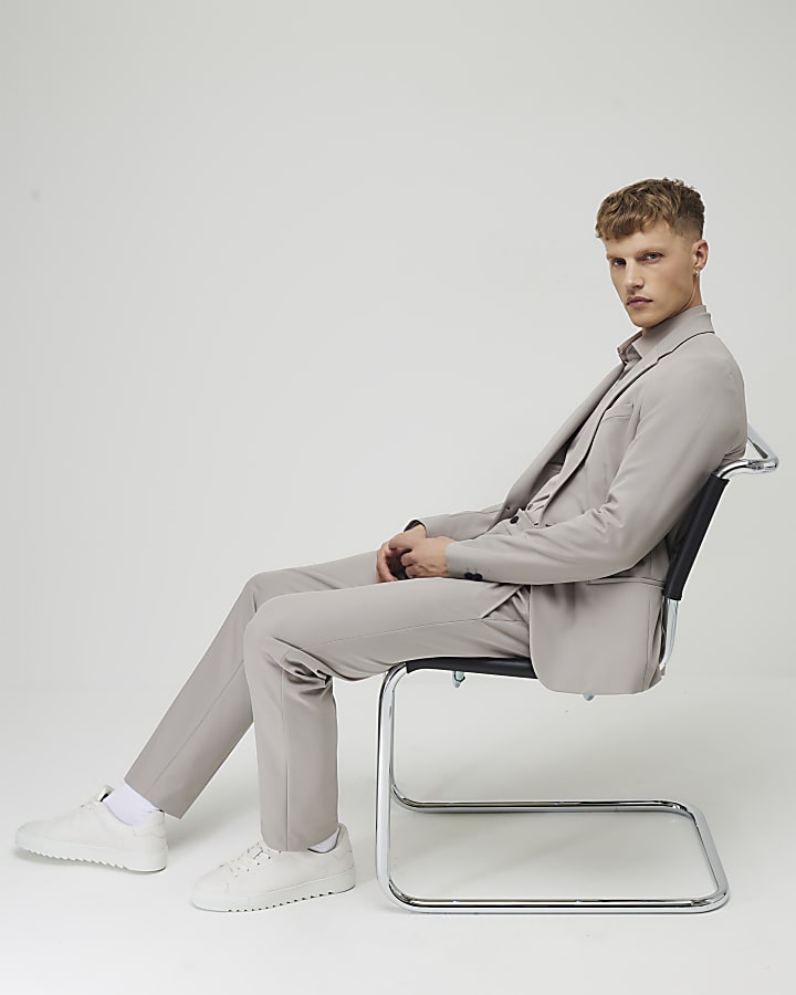 River Island Beige Skinny Fit Suit Trousers