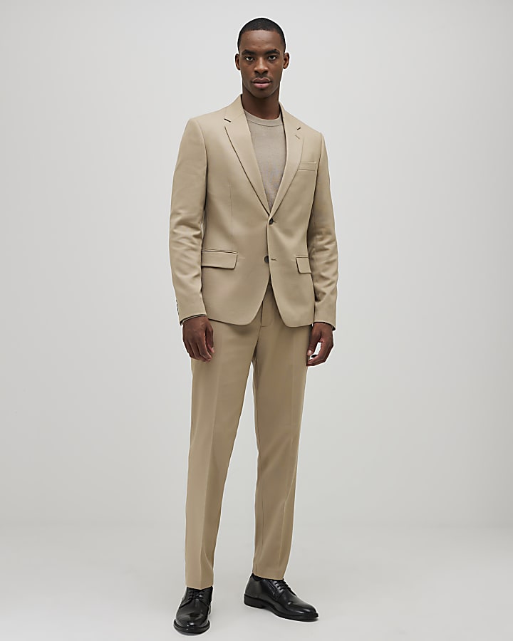 River Island Beige Skinny Fit Textured Suit Jacket