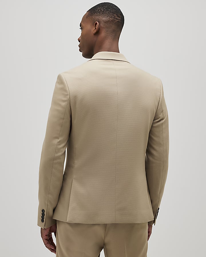 River Island Beige Skinny Fit Textured Suit Jacket