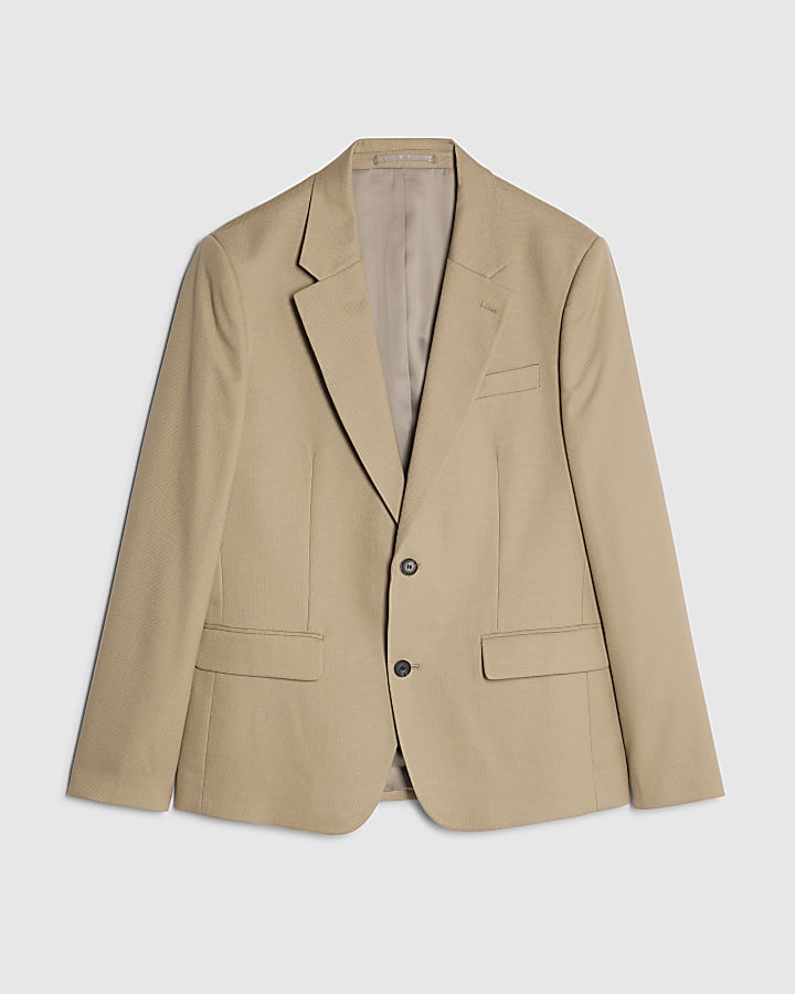 river island Beige Skinny Fit Textured Suit Jacket