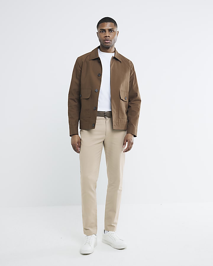 River Island Beige Slim Fit Belted Chino Trousers
