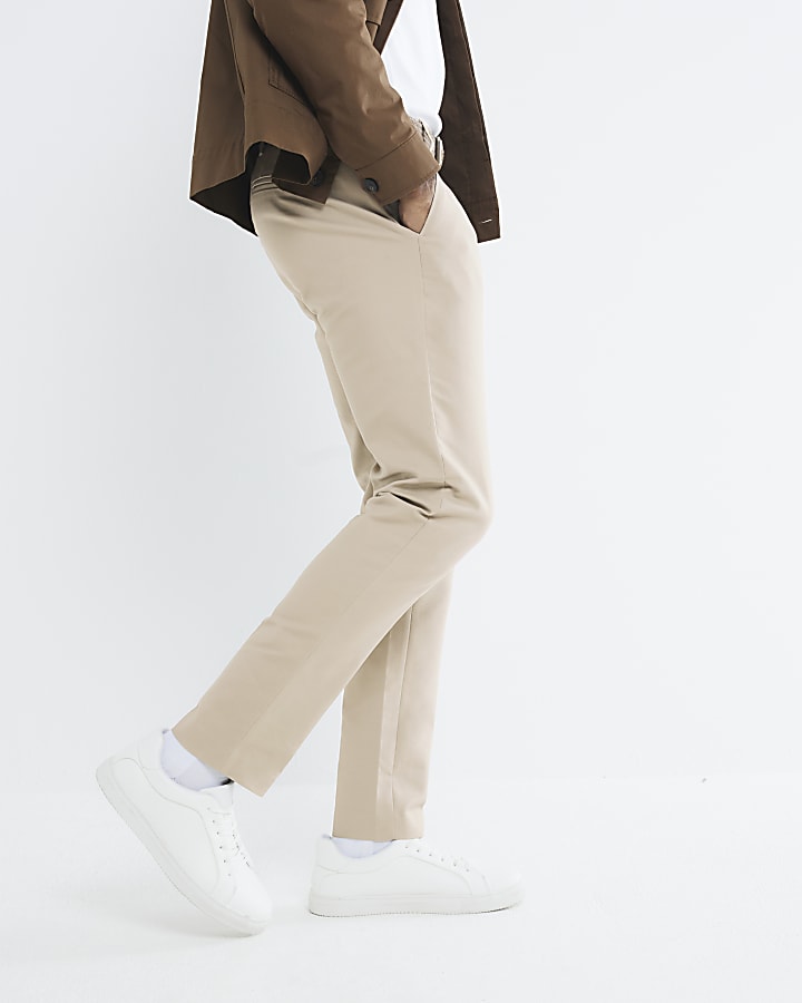 River Island Beige Slim Fit Belted Chino Trousers