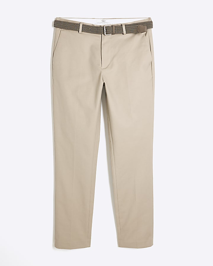 river island Beige Slim Fit Belted Chino Trousers
