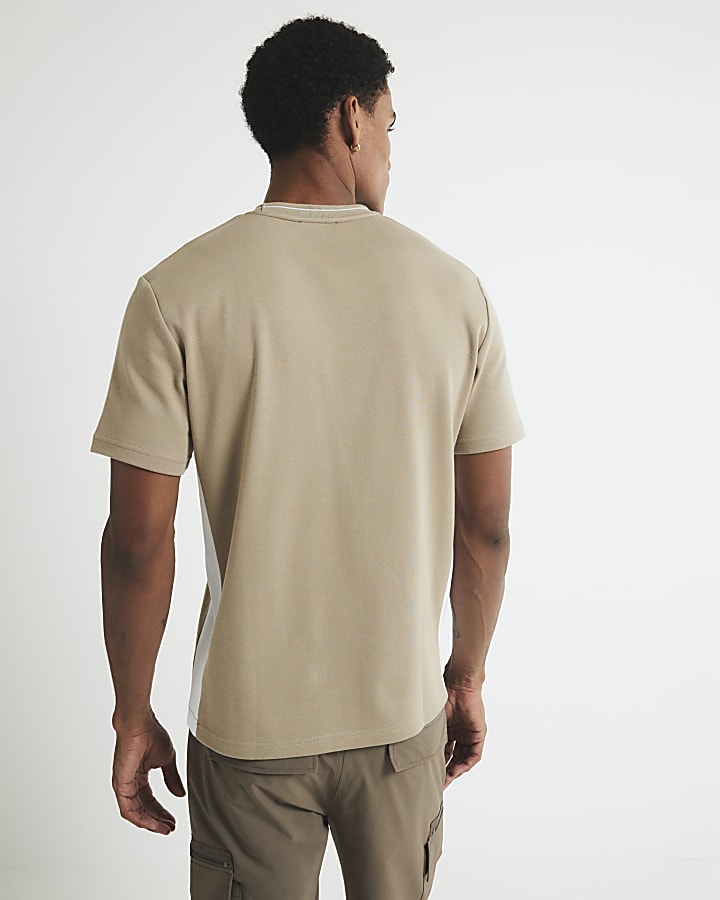 River Island Beige Slim Fit Colour Block T-Shirt