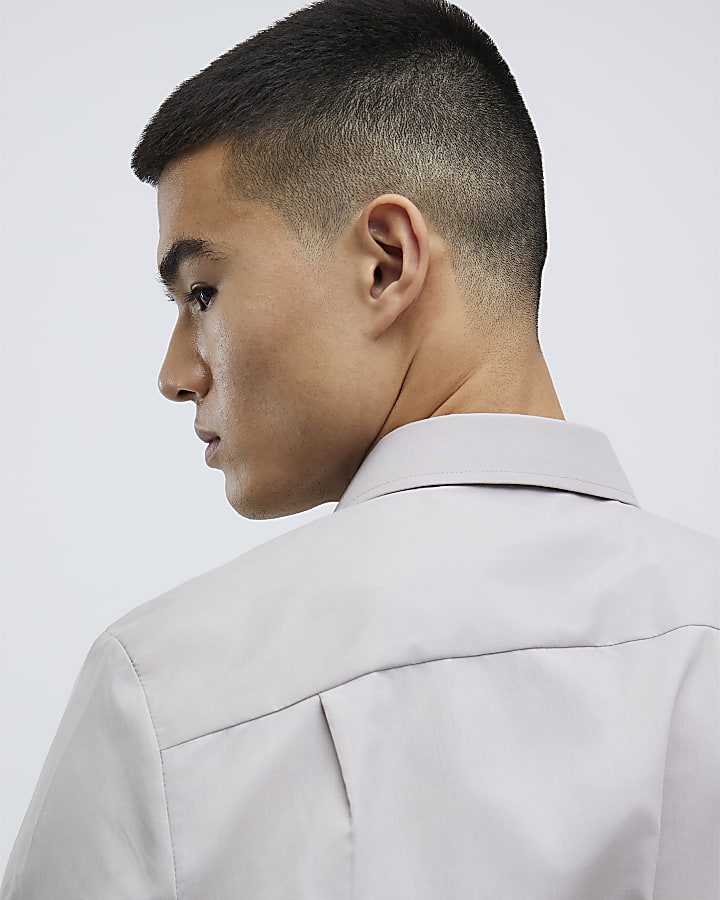 River Island Beige Slim Fit Long Sleeve Shirt