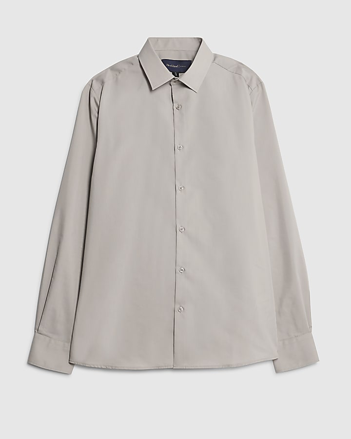 river island Beige Slim Fit Long Sleeve Shirt
