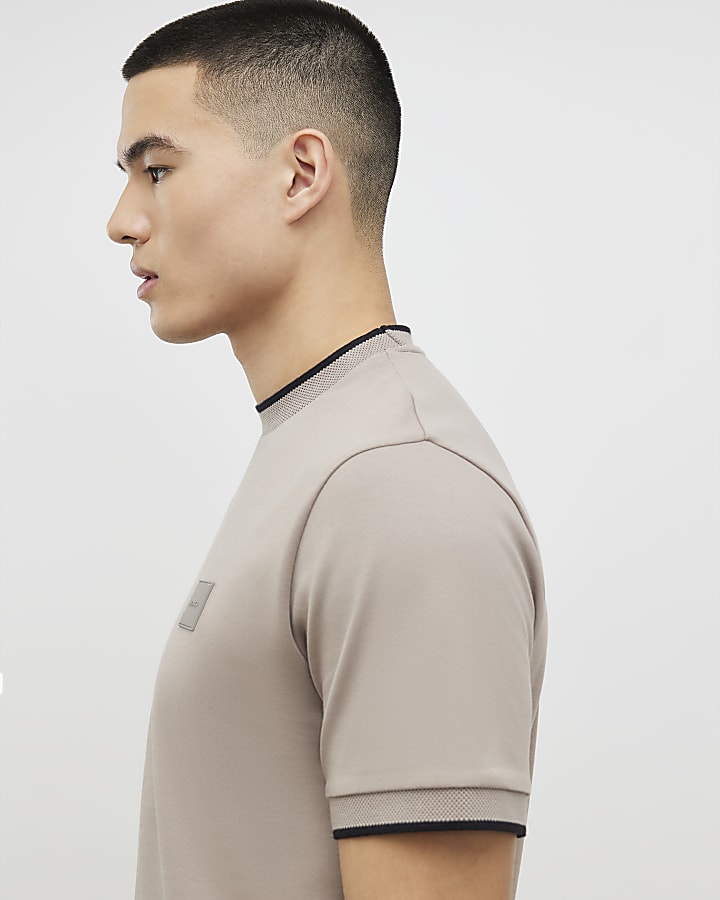 River Island Beige Slim Fit MCMXII Badge T-Shirt