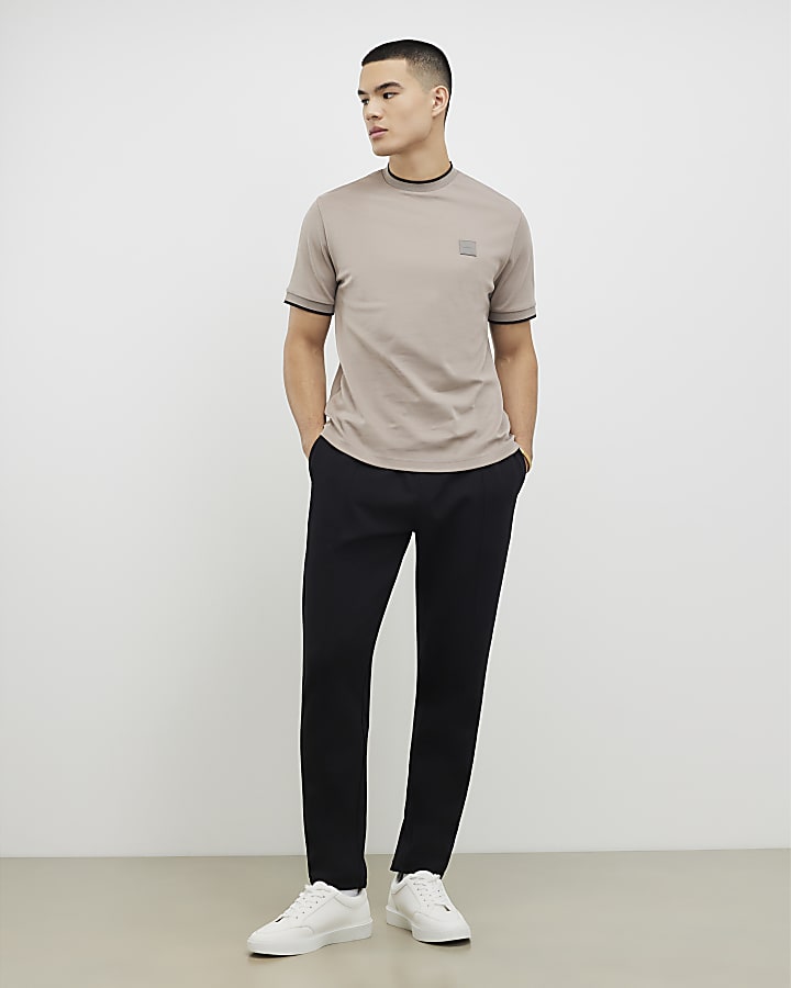 River Island Beige Slim Fit MCMXII Badge T-Shirt