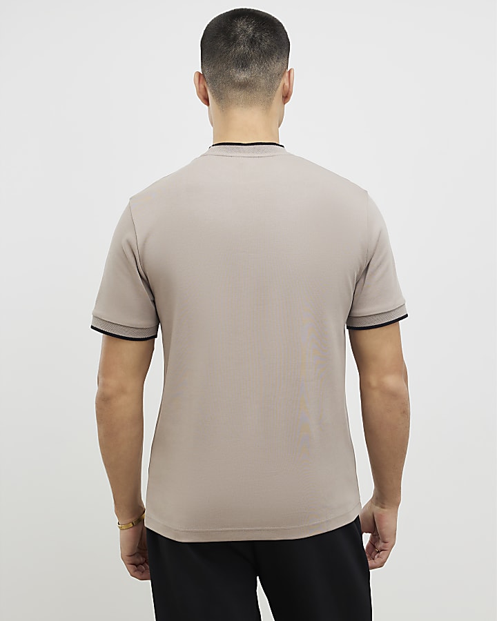 river island Beige Slim Fit MCMXII Badge T-Shirt
