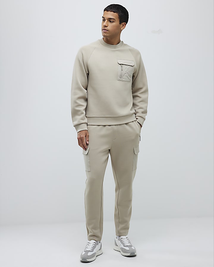 River Island Beige Slim Fit Nylon Sweatshirt