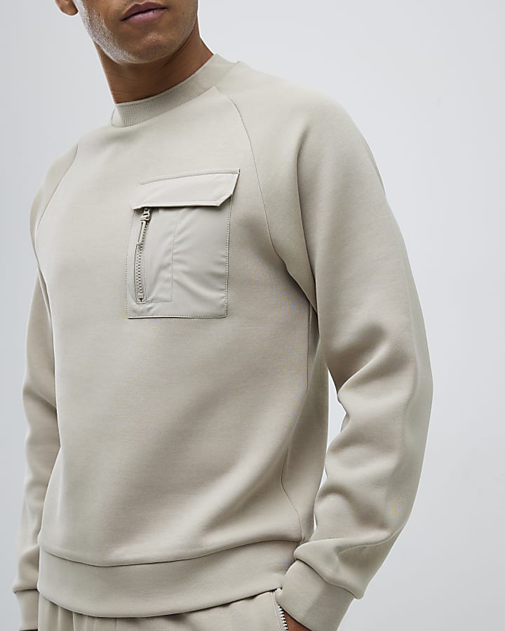 River Island Beige Slim Fit Nylon Sweatshirt